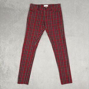 Vintage 90s Ralph Lauren Plaid Pants Women’s Size 28 30x30 Red Madras Denim